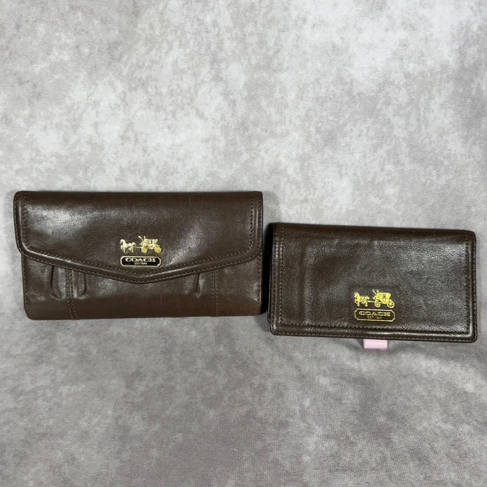 Vtg Y2K Coach Madison Brown Pink Leather Wallet & Checkbook Set Gold Carriage